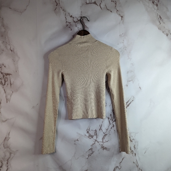 Kangol x H&M Sweater Crop Rib Knit Mock Turtle Neck Womens Beige - Picture 7 of 15